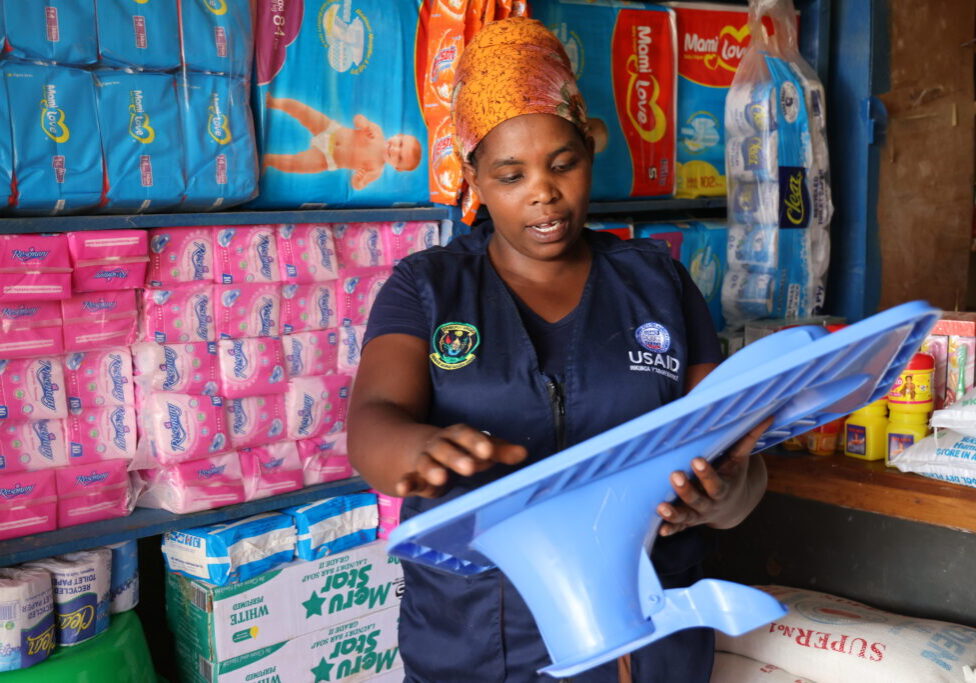 Rose Kanziga is the operator of a community showroom of sanitation products in Nyamagabe District, Tare Sector. 